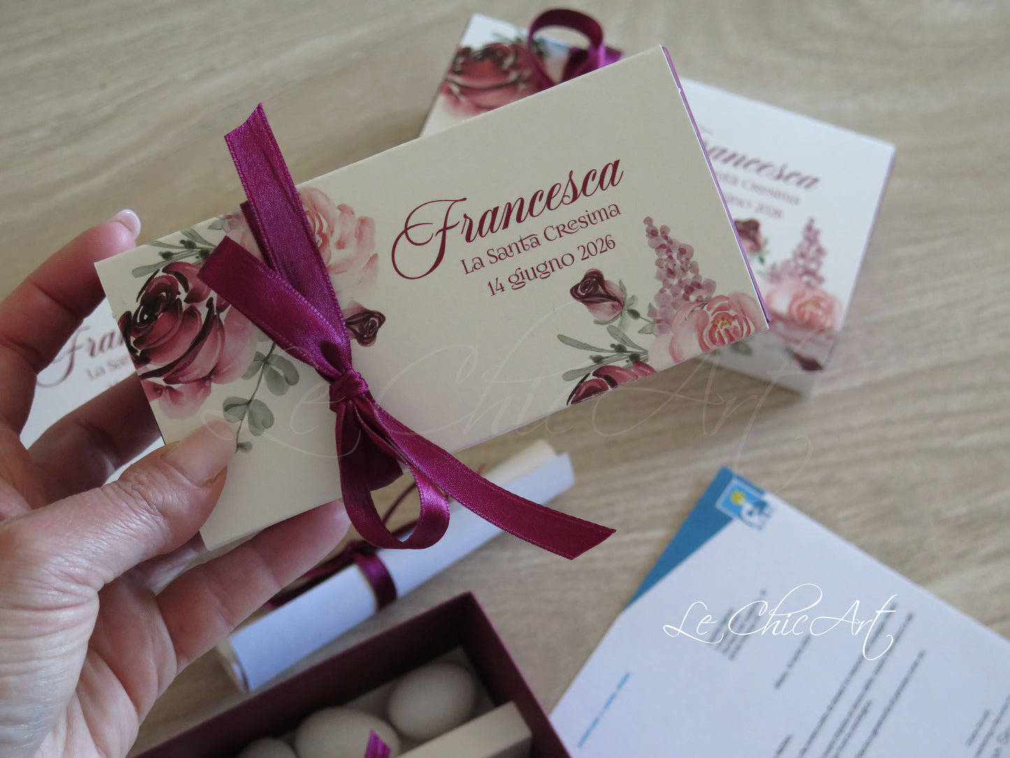 Set of 10 solidarity tasting favors with personalized parchment for donation
