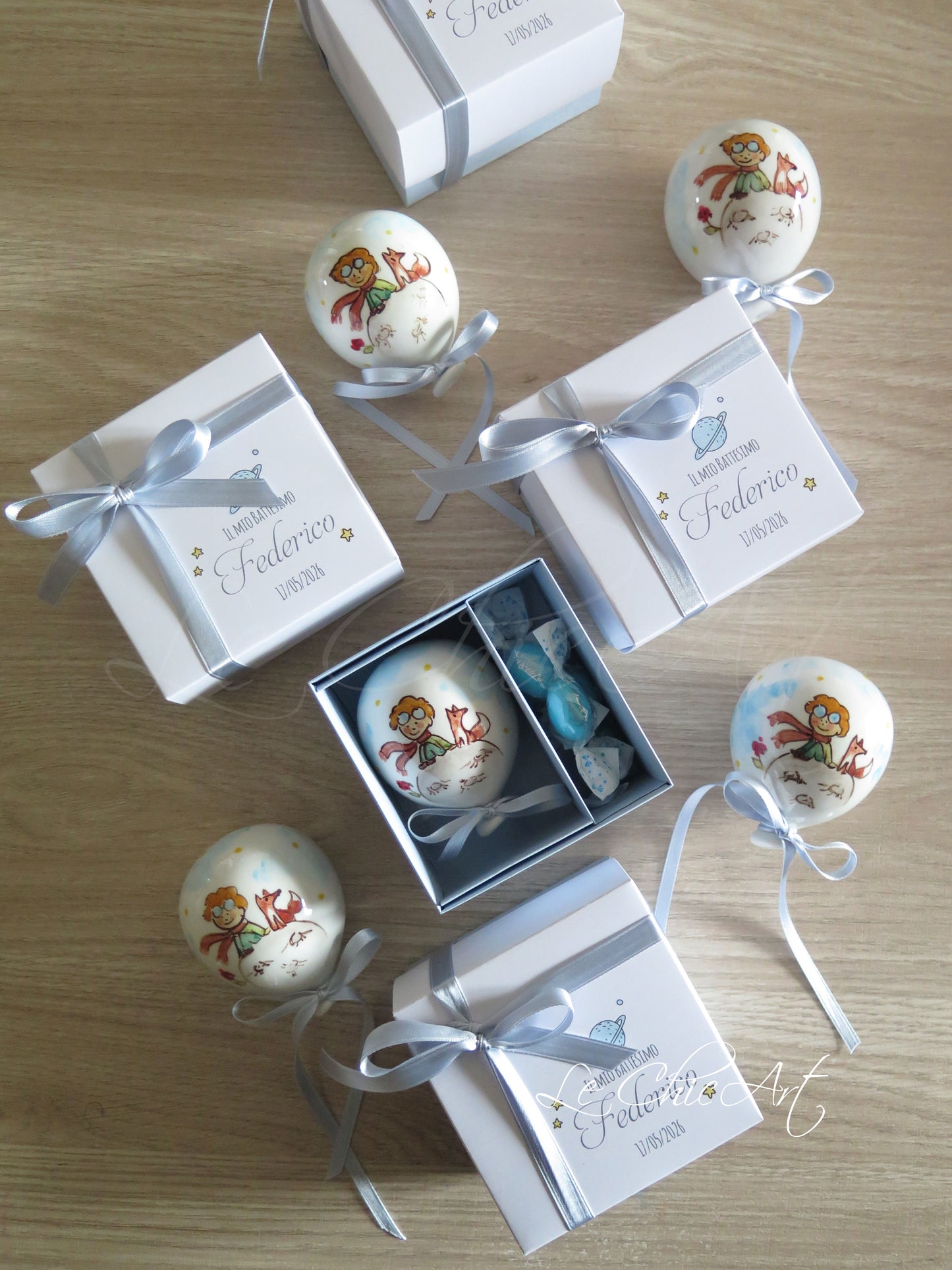 Set 10 Bomboniere Battesimo Palloncino Ceramica Piccolo Principe Dipinto a Mano | Made in Italy