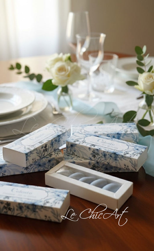 Set of 20 18th birthday confetti boxes with burgundy and powder blue flowers