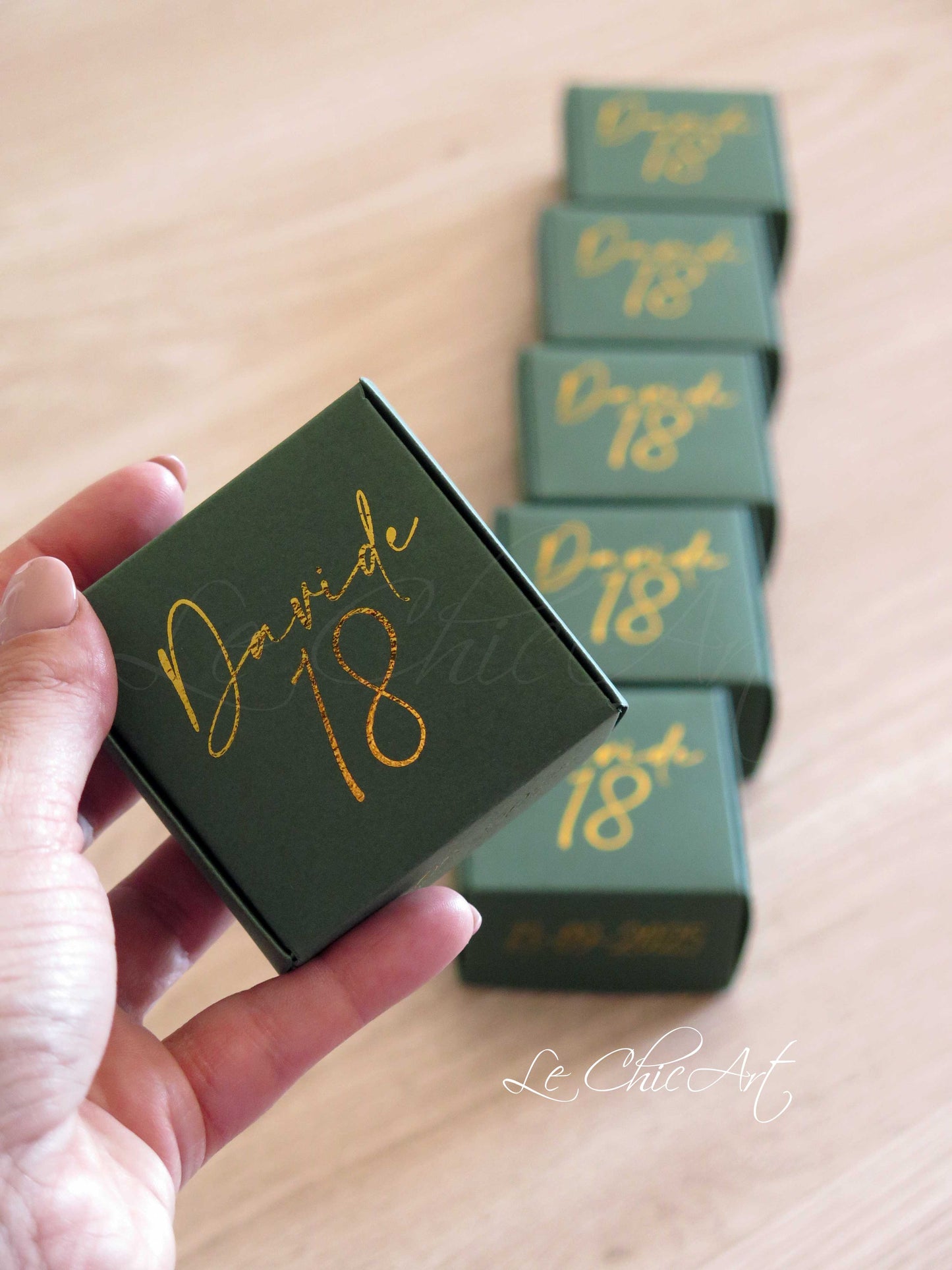 Set 20 Scatole porta confetti 18 Anni Luxury Rosso - Verde Bosco ed Oro Lucido