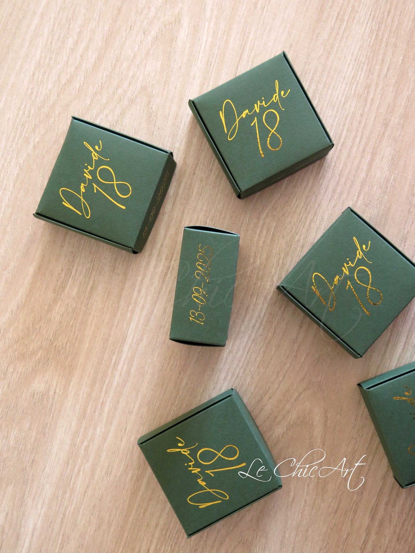 Set 20 Scatole porta confetti 18 Anni Luxury Rosso - Verde Bosco ed Oro Lucido