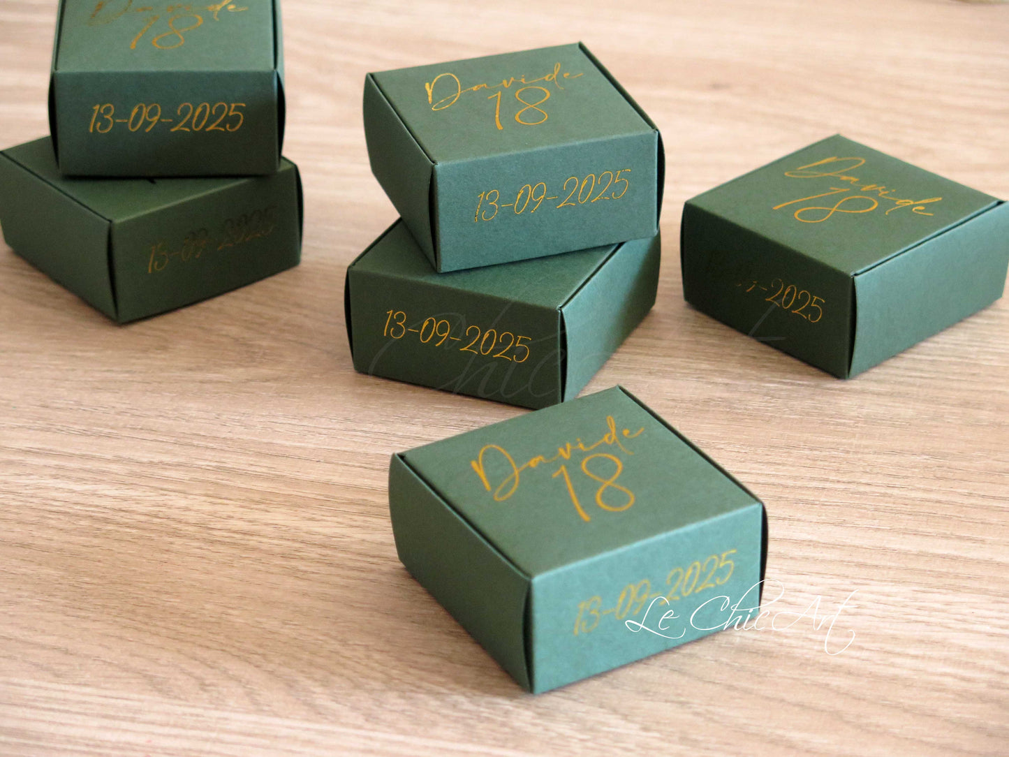 Set 20 Scatole porta confetti 18 Anni Luxury Rosso - Verde Bosco ed Oro Lucido