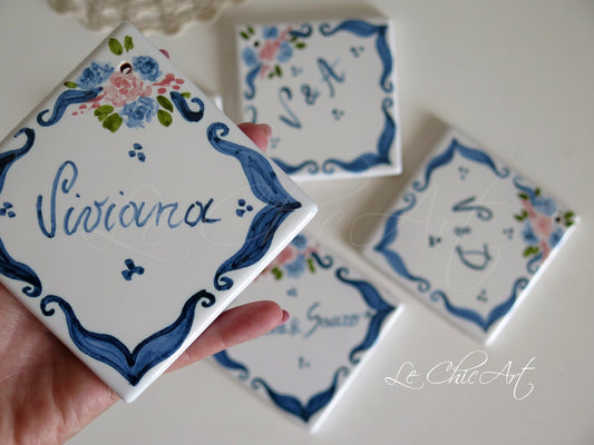 Mattonelle bomboniera personalizzate nome invitato maiolica matrimonio