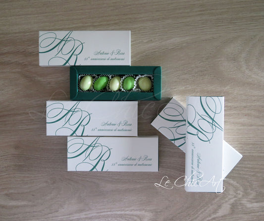 Bomboniere 55° Anniversario Luxury - Set Scatole Porta Confetti 12x4x2cm Nozze di Smeraldo Verde Inglese con Iniziali Personalizzabili - Made in Italy