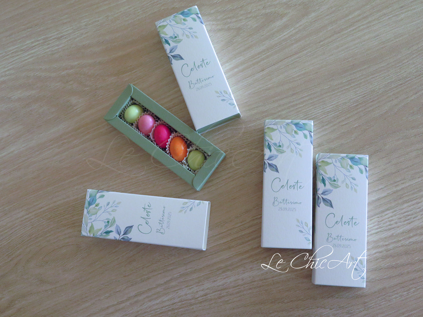 Set of 20 sage green eucalyptus communion favor boxes