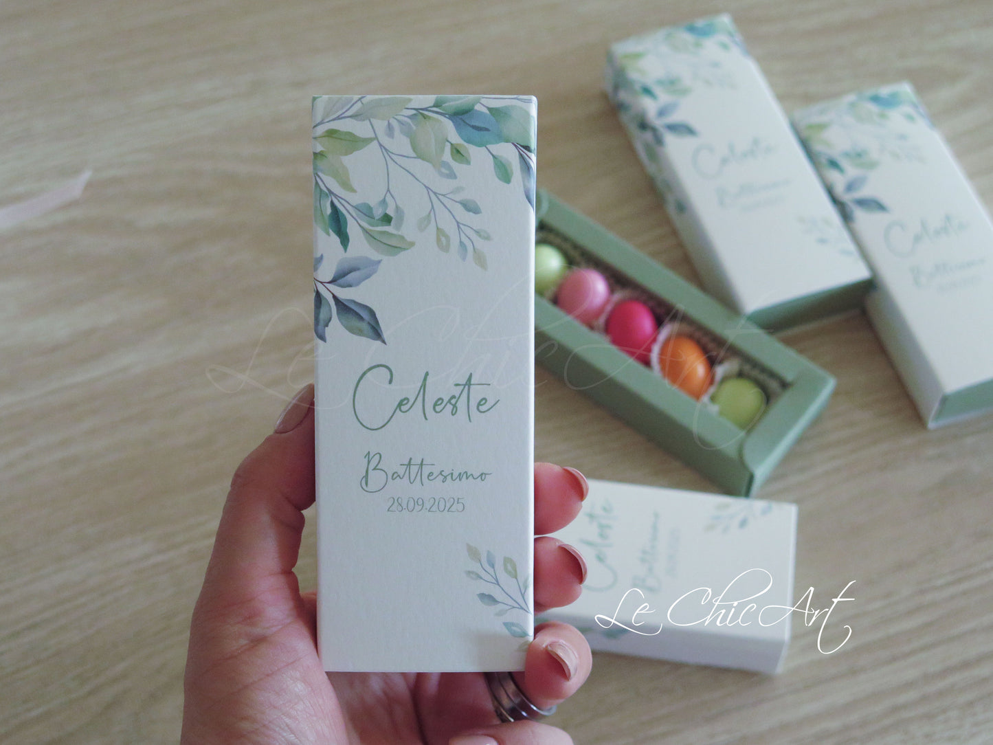 Set of 20 sage green eucalyptus communion favor boxes