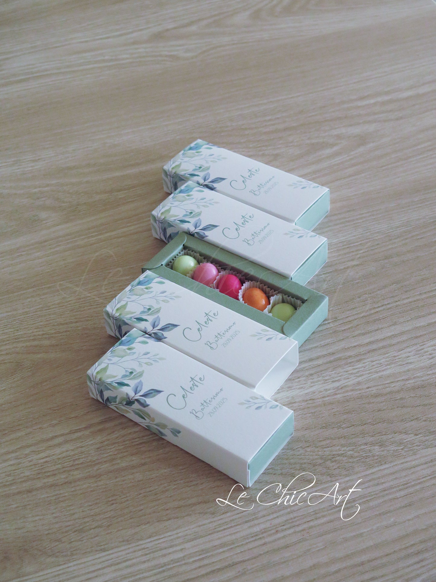 Set of 20 sage green eucalyptus communion favor boxes