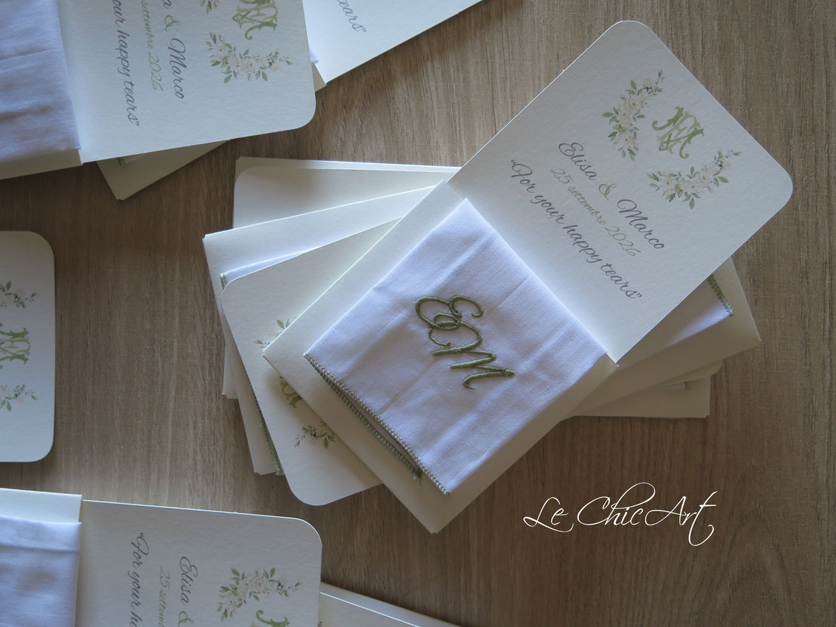 Set of 10 Tailored Handkerchiefs with Embroidered Initials in Total White
