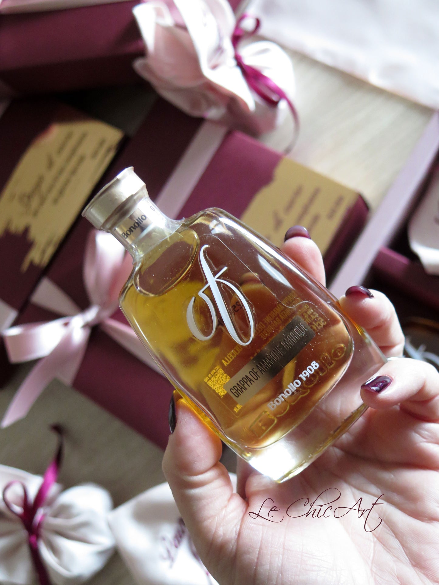Mini bottiglia Grappa OF Bonollo Grappa di Amarone Barrique 5ml – bomboniera luxury compleanno 40 anni