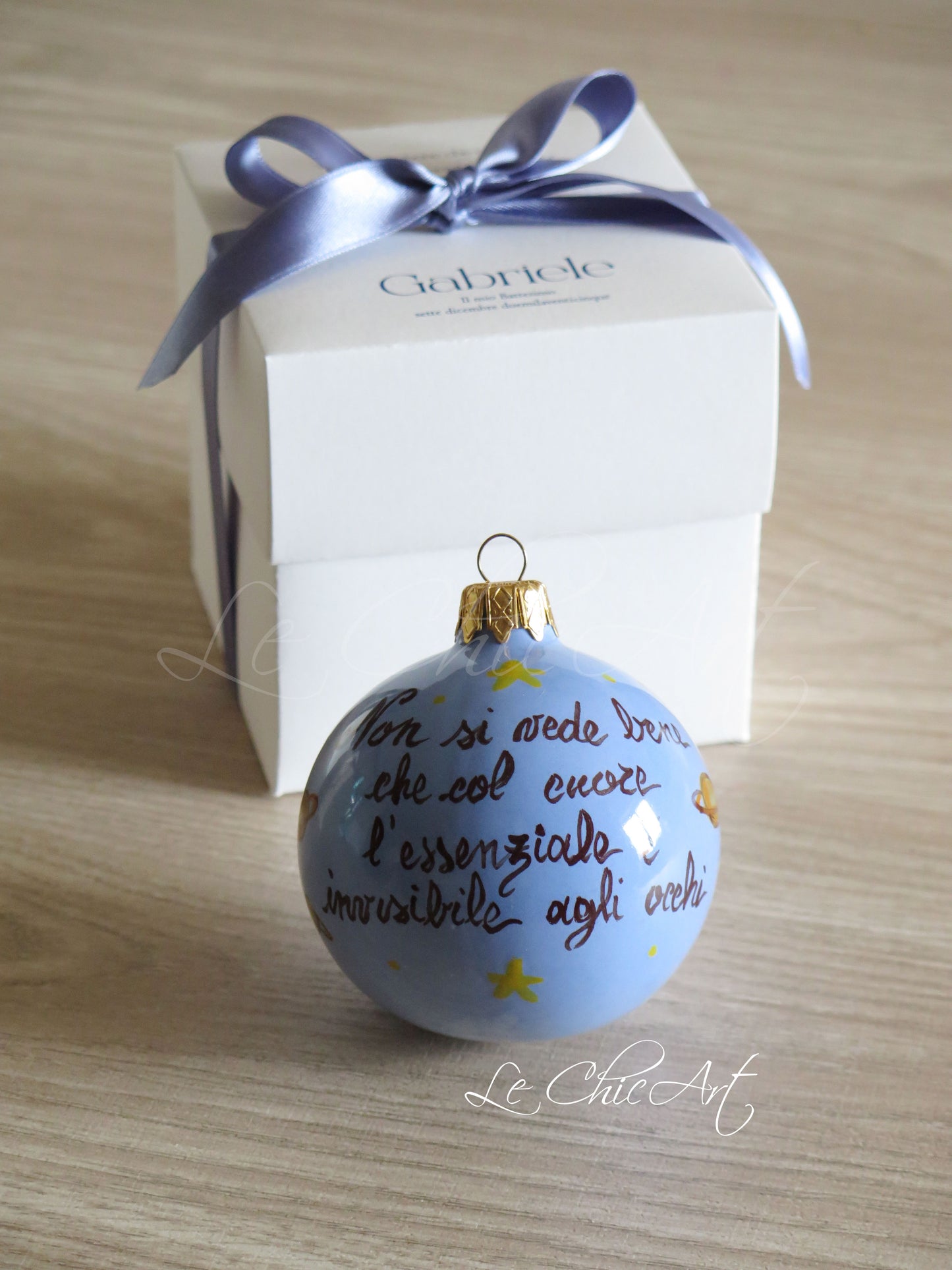 Set completo 10 bomboniere palla di Natale tema Piccolo Principe color carta da zucchero - Bomboniere originali per battesimo e nascita