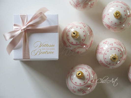 Palla ceramica dipinta a mano dipinti floreali rosa cipria - Bomboniera matrimonio battesimo luxury Ø8,5cm + scatola artigianale Made in Italy