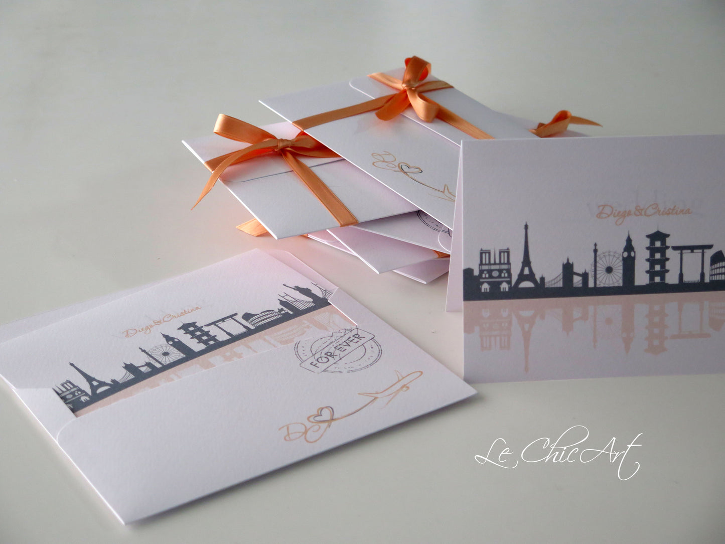 Partecipazione matrimonio tema viaggi skyline città fiori pesco Giappone
