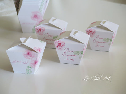 Bomboniere candy box fiori rosa acquerello artistiche delicate