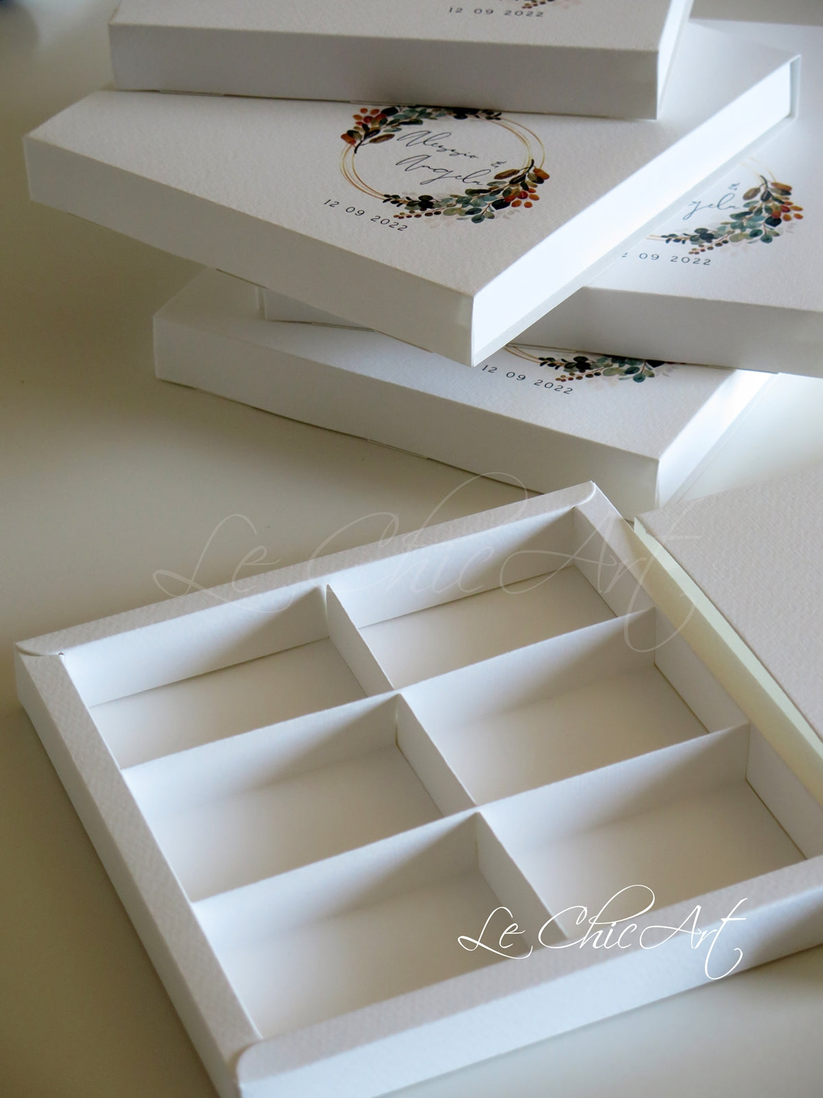 Set 10 scatole degustazione 6 scomparti autunno con fascia estraibile per confetti