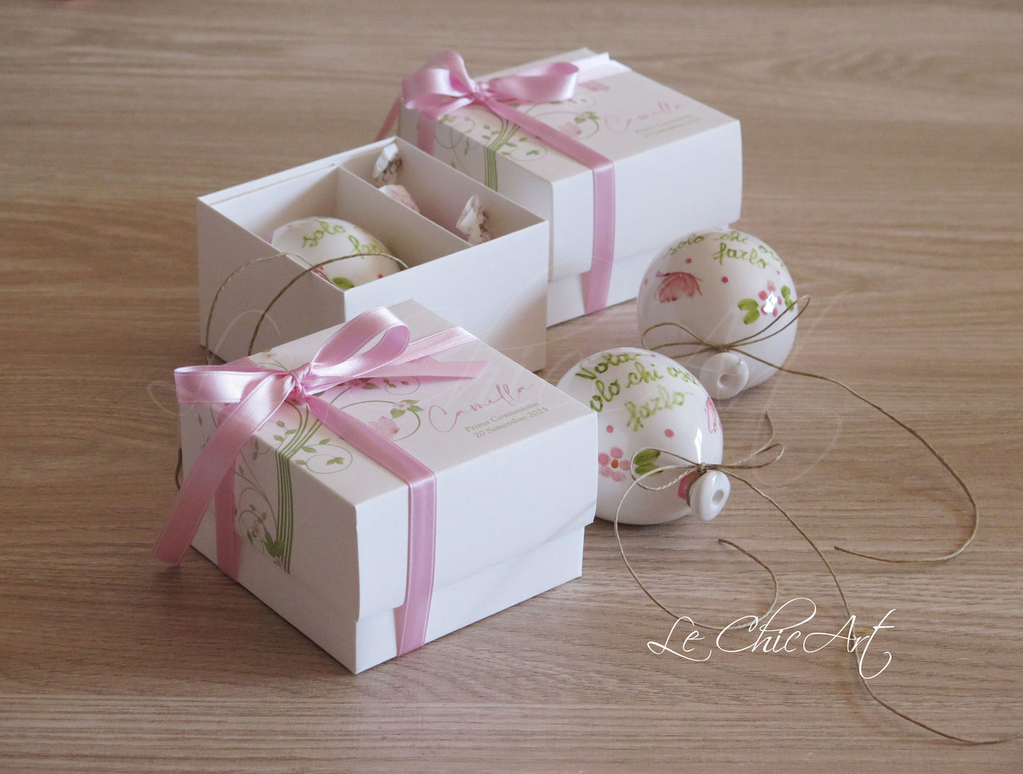 Set 10 Bomboniere palloncino grande 7x8cm bombato dipinto a mano con Frase, Fiori e Farfalline