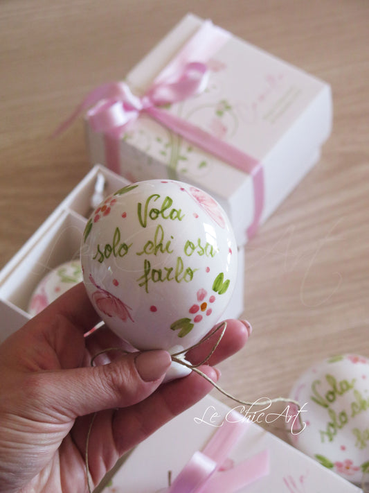 Set 10 Bomboniere palloncino grande 7x8cm bombato dipinto a mano con Frase, Fiori e Farfalline
