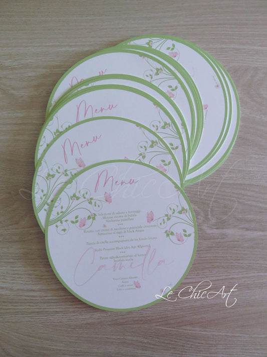 Menù Comunione - Set Segnaposto Tondi 20cm Fiori e Farfalle da Piatto Premium Personalizzabili - Made in Italy Qualità Artigianale