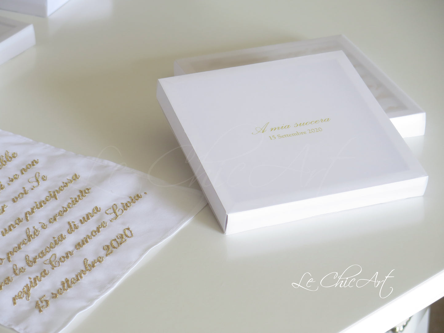 Set of 10 handkerchiefs with embroidered initials, beige-mocha mousse