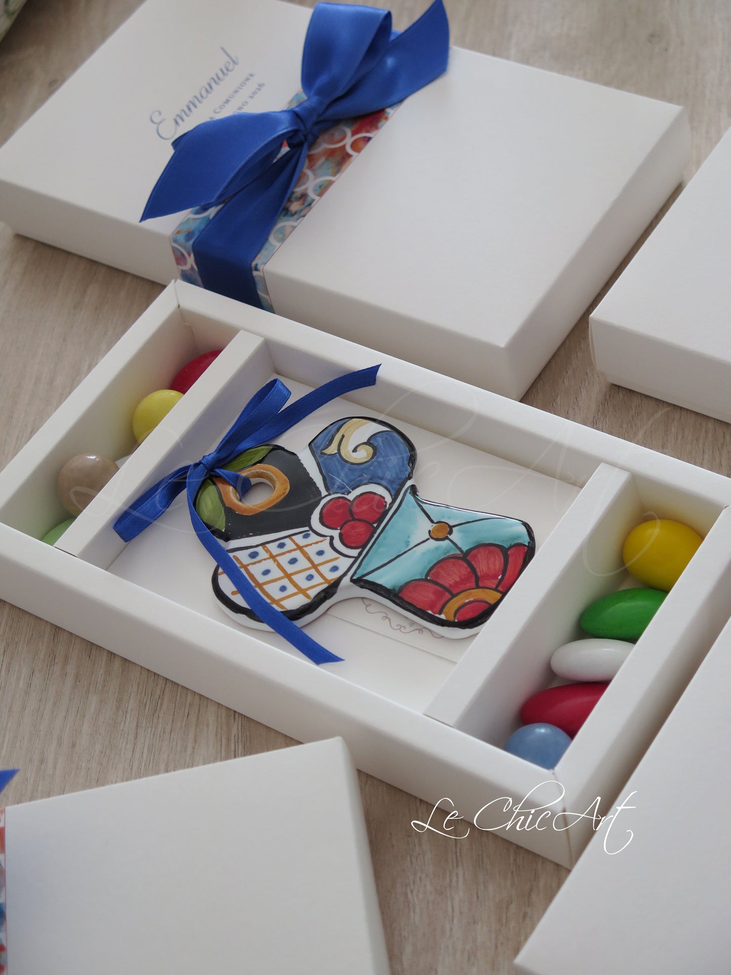 Set of 10 Confirmation favors with multicolored hand-painted ceramic crosses - Made in Italy