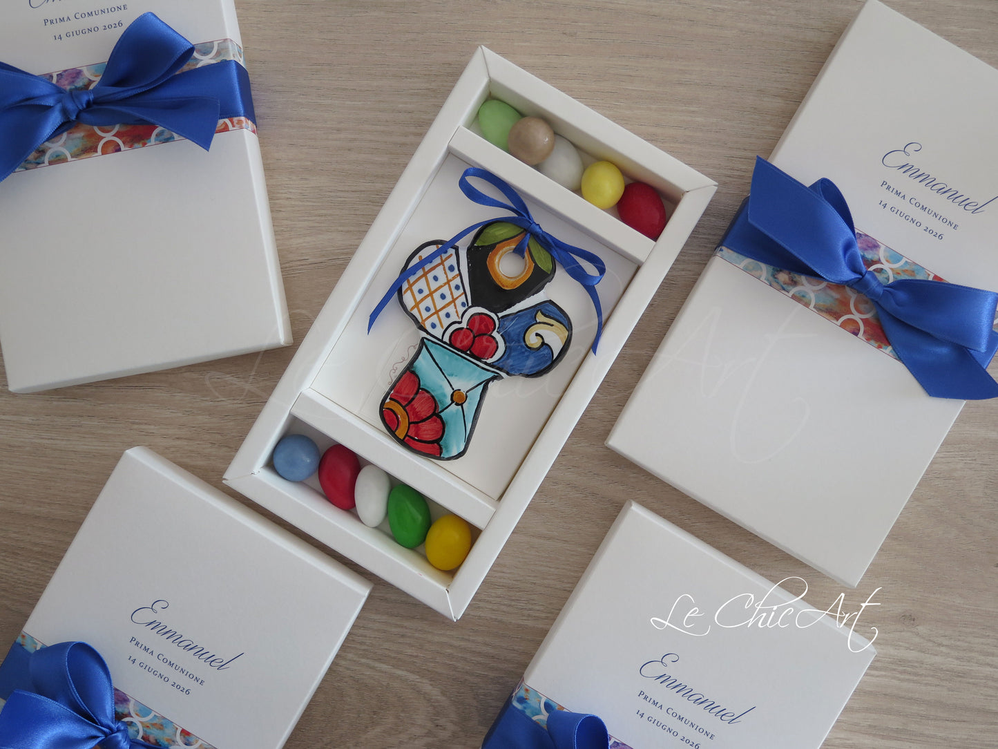 Set of 10 Confirmation favors with multicolored hand-painted ceramic crosses - Made in Italy
