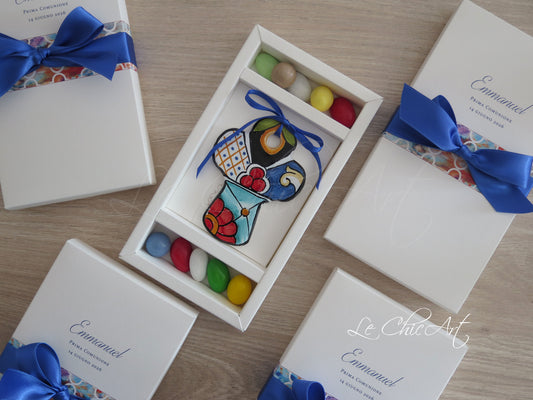 Set 10 bomboniere Prima Comunione croce Multicolor ceramica dipinta a mano-made in Italy
