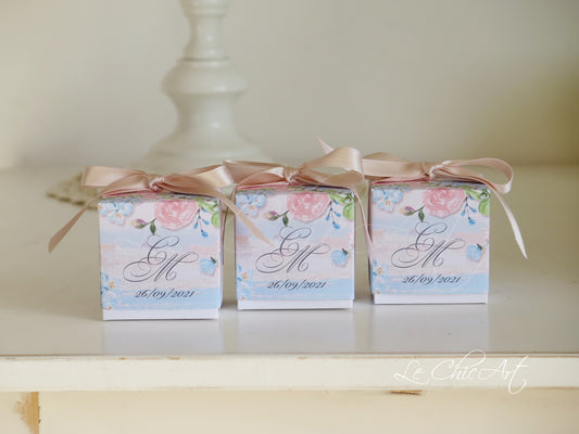 Scatole cubo portaconfetti peonie golfo di Napoli matrimonio romantico