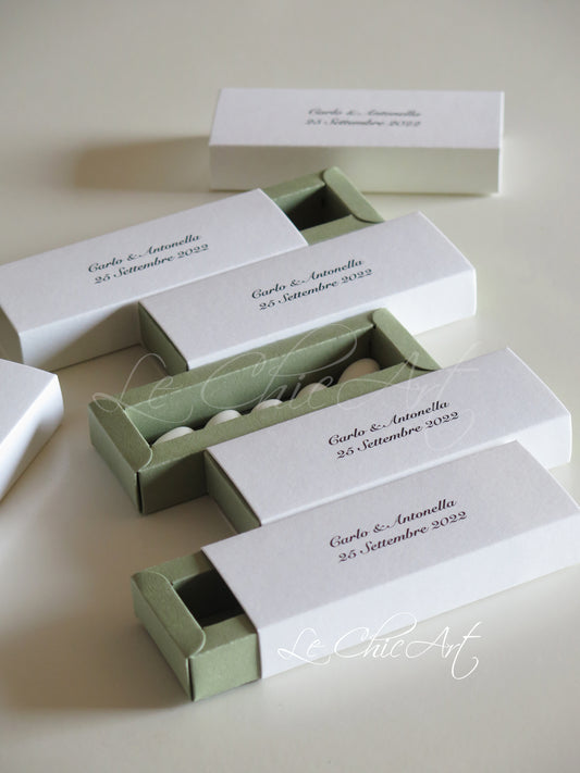 Set 20 scatole porta confetti a sfilo verde salvia design elegante per promessa matrimonio