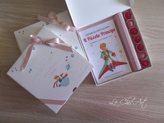 "Bomboniera battesimo Il Piccolo Principe rosa cipria luxury - Set completo con libro, 7 confetti Maxtris in pirottini carta per bimba"
