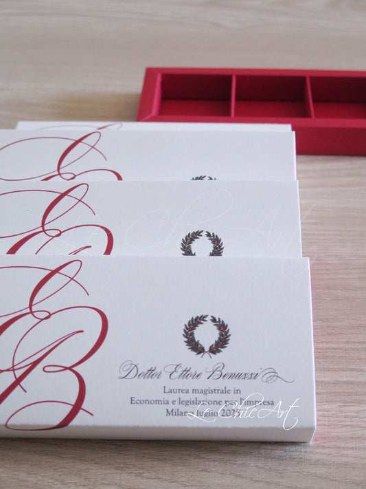 Bomboniere laurea corona alloro personalizzate set 10 scatole degustazione confetti