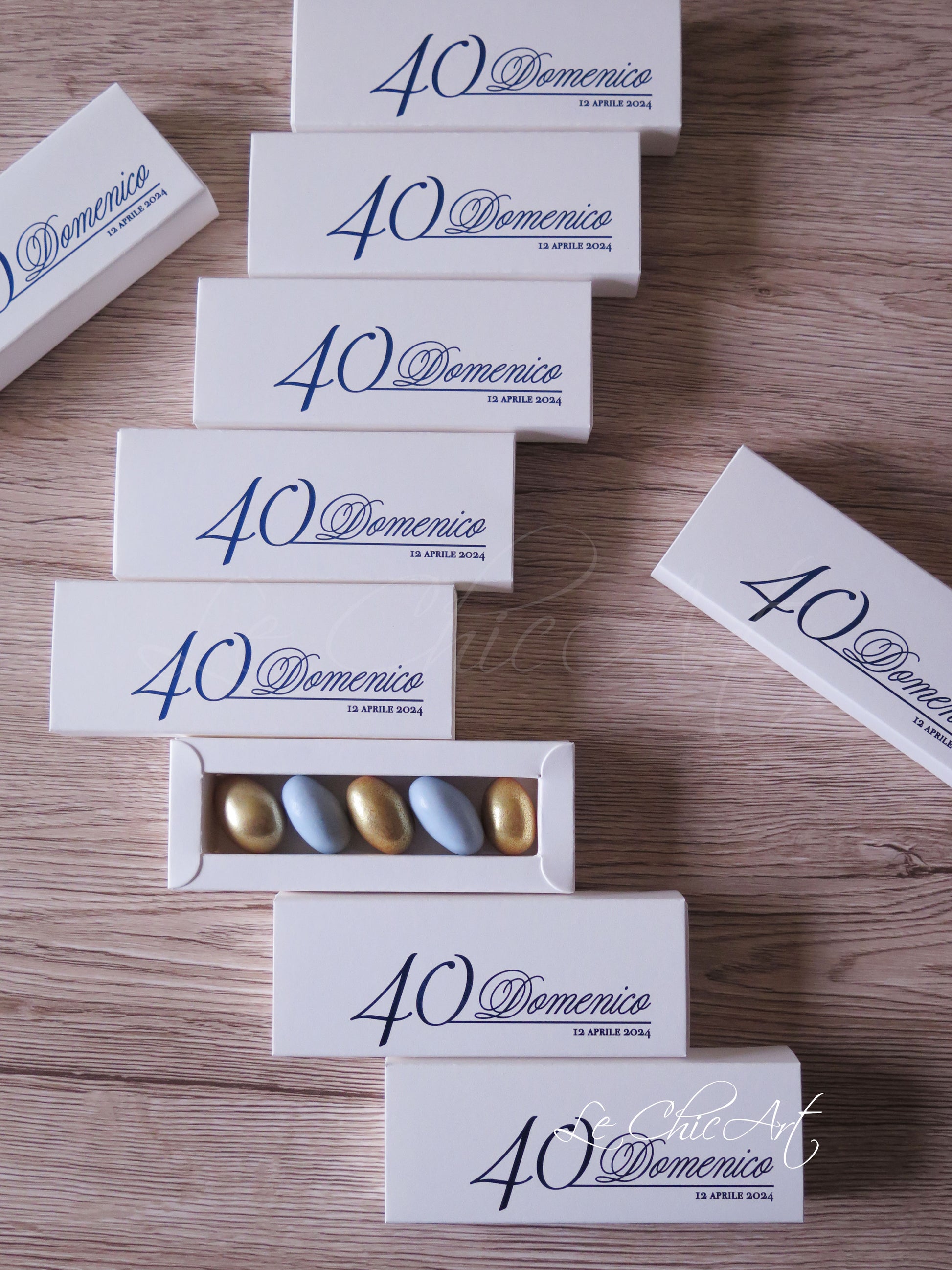 Set bomboniere eleganti 40 anni personalizzate con nome e data