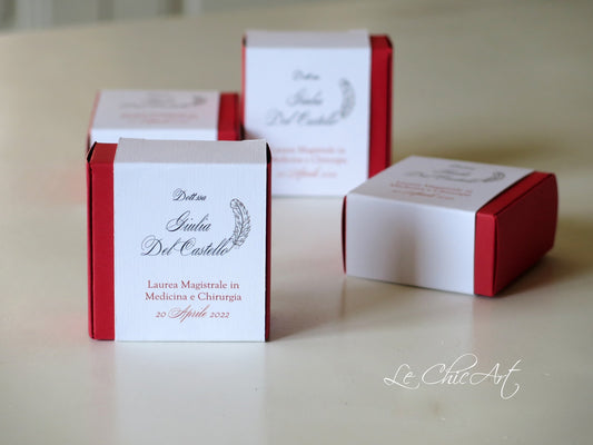 Bomboniere Laurea medicina chirurgia - Scatoline Quadrate Premium Pennino Elegante 6x6x3cm con Fascia a Sfilo - Design Raffinato Made in Italy per Festa di Laurea Indimenticabile