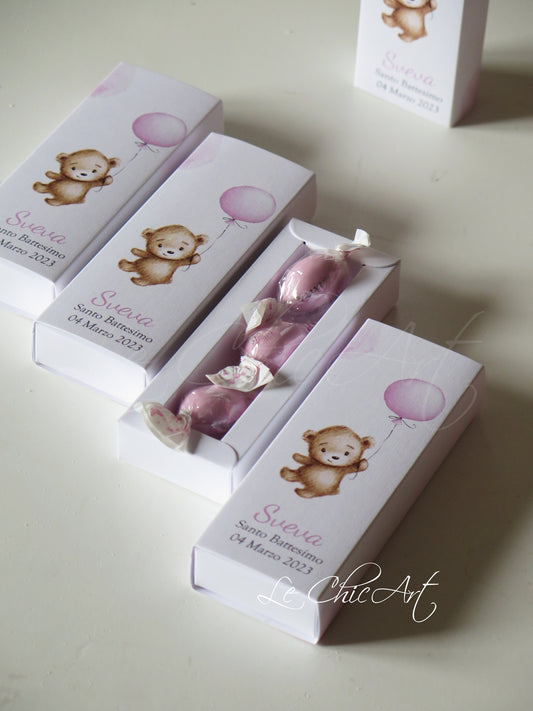 bomboniera personalizzato nascita battesimo bimba - orsetto con palloncino rosa