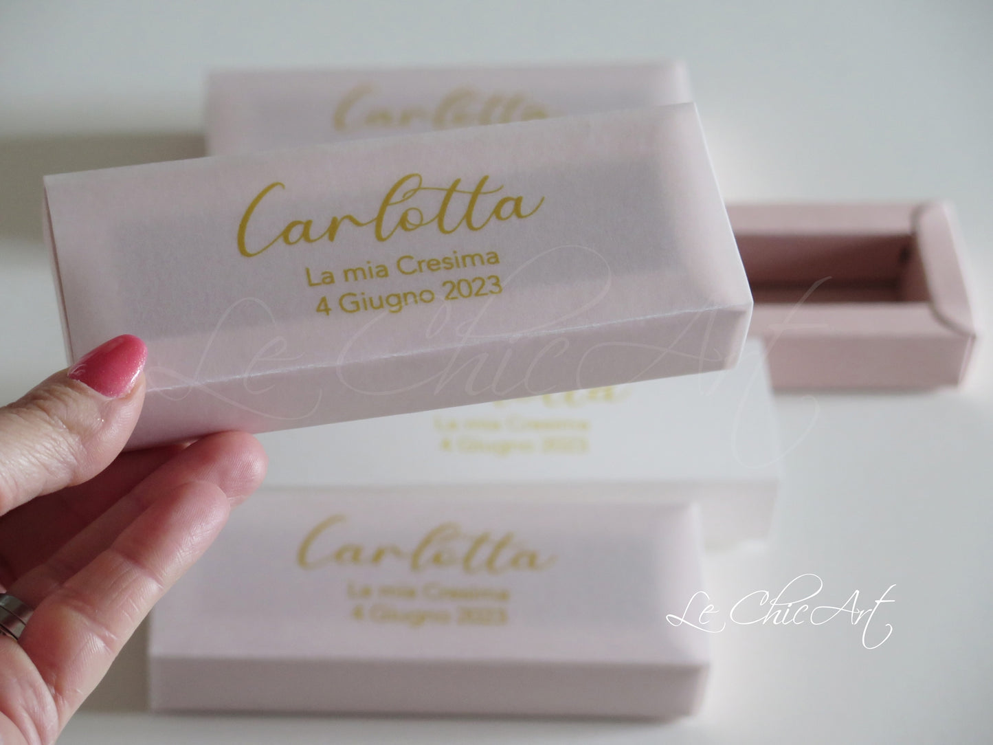 Set 20pz Scatole per confetti semi trasparenti Ocra, rosa cipria, verde salvia, carta da zucchero