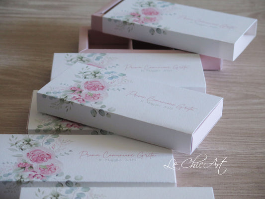 Set 10 Scatole degustazione confetti a 3 scomparti - rose o gigli - cipria o verde salvia