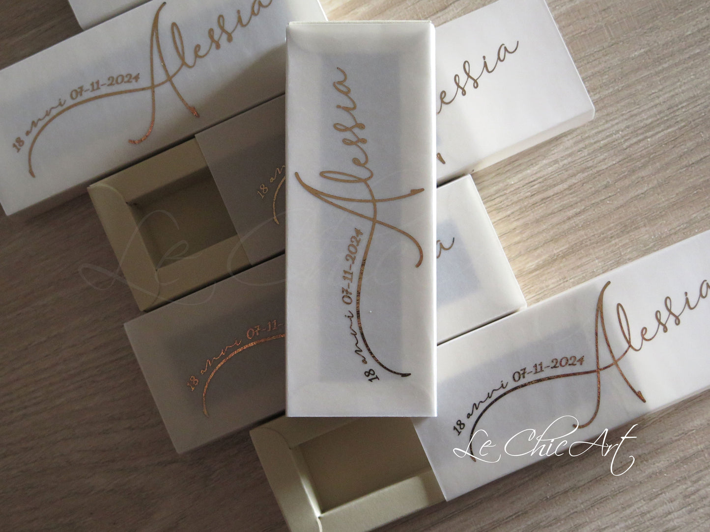 Set  Scatola porta confetti a sfilo oro