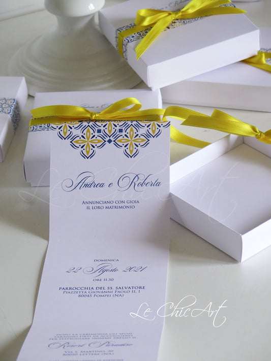 Interno partecipazione matrimonio stile maiolica artigianale