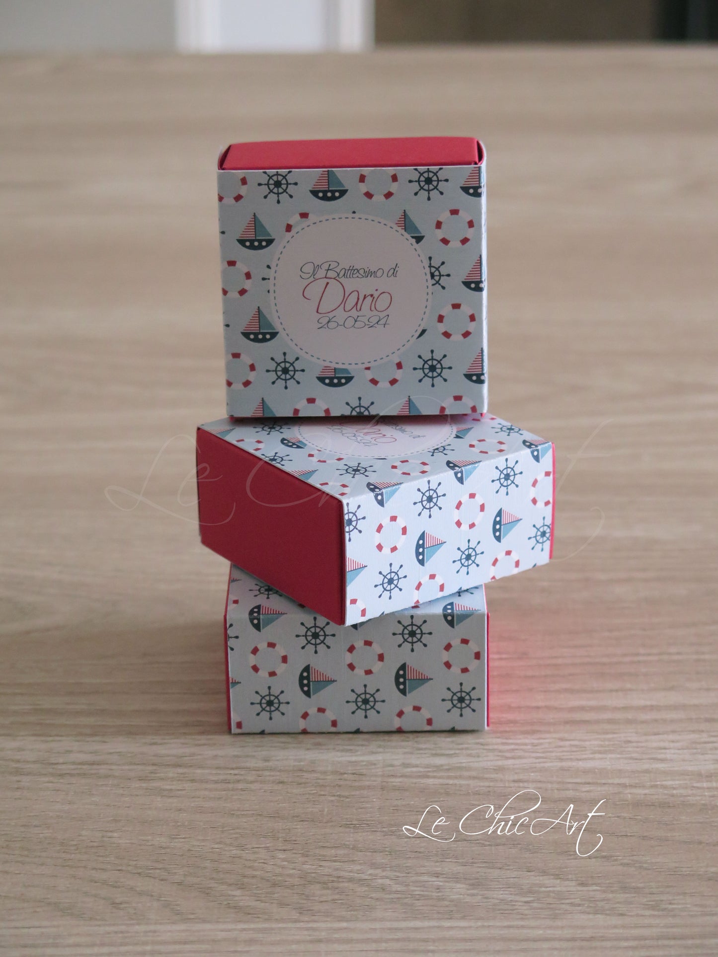 Set 20 Scatole Porta Confetti quadrati Tema Mare - Balena, Ancore, Timoni, Barchette