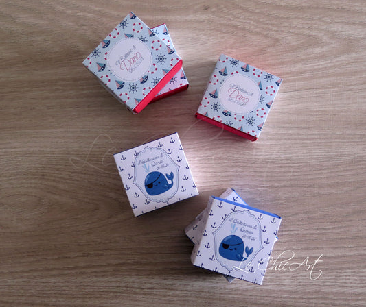 Set 20 Scatole Porta Confetti quadrati Tema Mare - Balena, Ancore, Timoni, Barchette