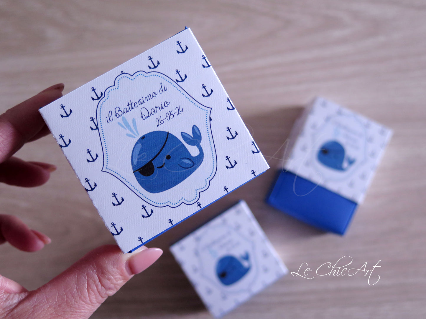 Set 20 Scatole Porta Confetti quadrati Tema Mare - Balena, Ancore, Timoni, Barchette