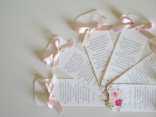 Segnalibro segnaposto floreale shabby comunione con frase Madre Teresa - bomboniera religiosa elegante personalizzata