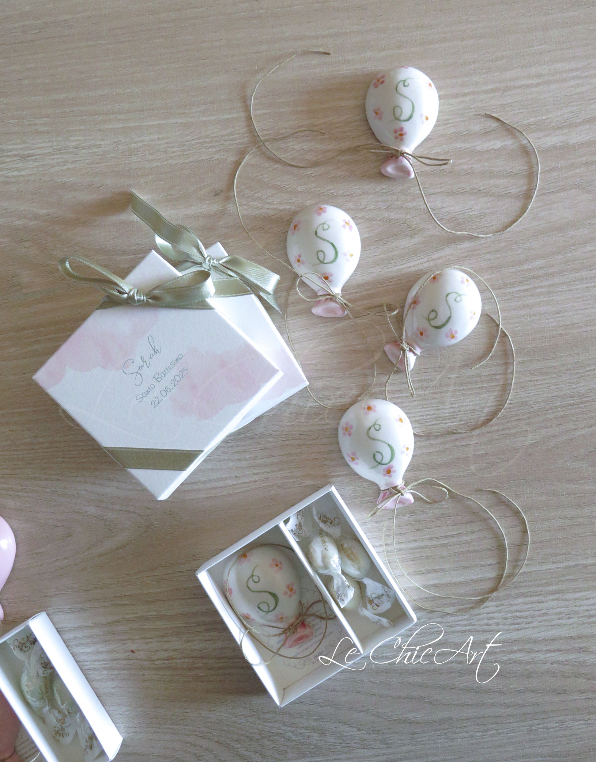 Palloncino calamita 7x2cm fiorellini scatola personalizzata battesimo