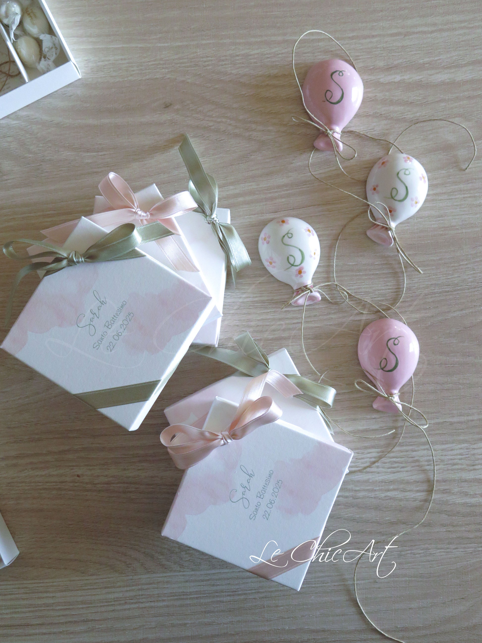 Palloncino calamita 7x2cm rosa cipria scatola personalizzata bambini