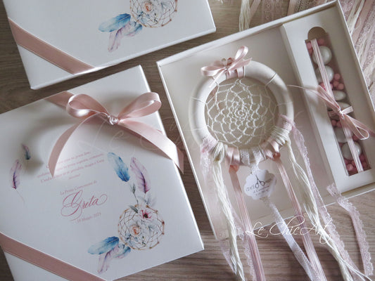 Acchiappasogni comunione rosa cipria ceramica artigianale bomboniera