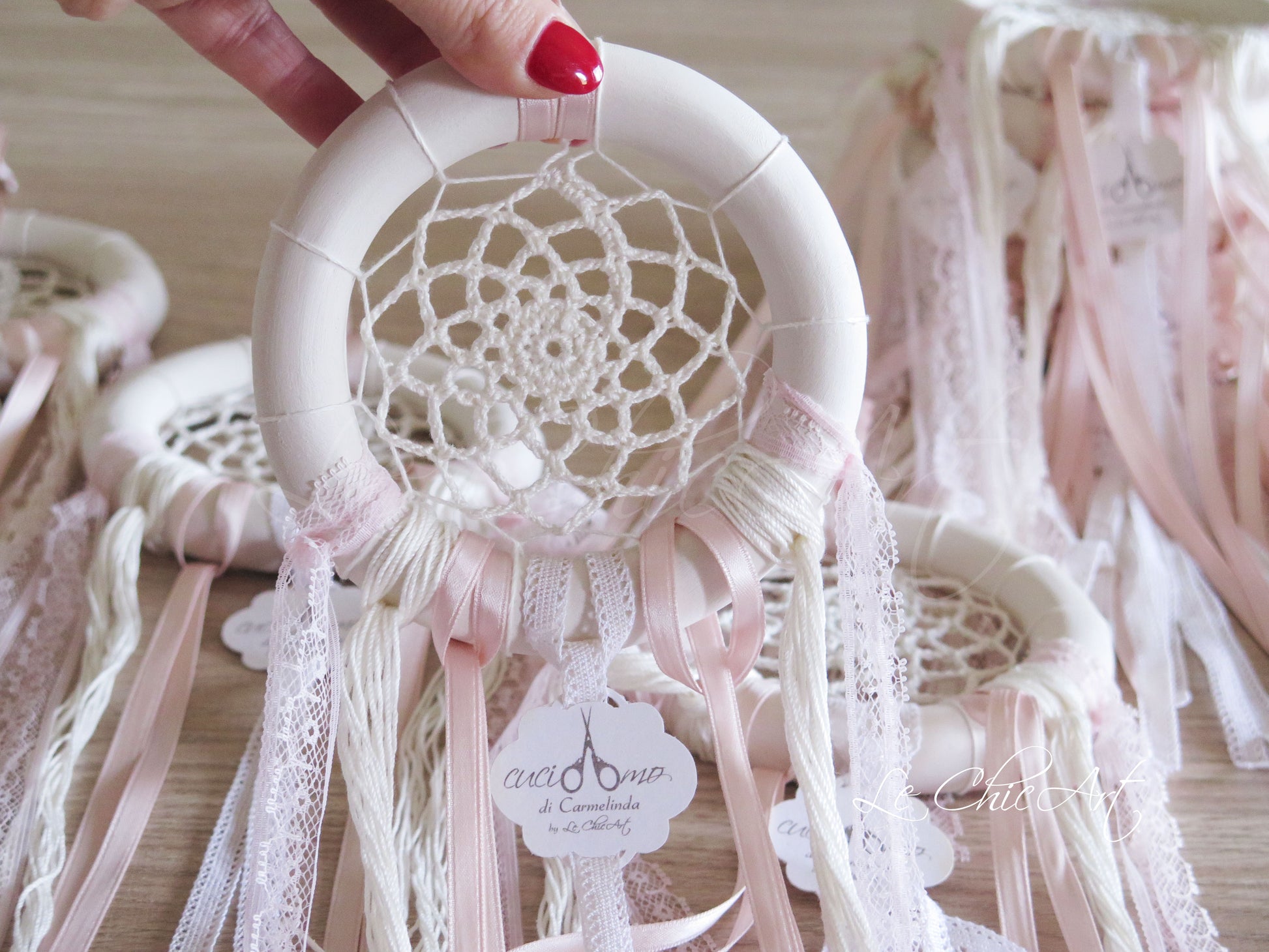 Acchiappasogni comunione bianco seta ceramica artigianale elegante