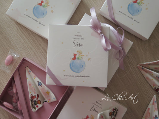 bomboniera dipinta a mano aereo carta ceramica piccolo principe rosa antico, cipria malva. Bomboniera battesimo bambina personalizzata, made in italy 100% artigianale.