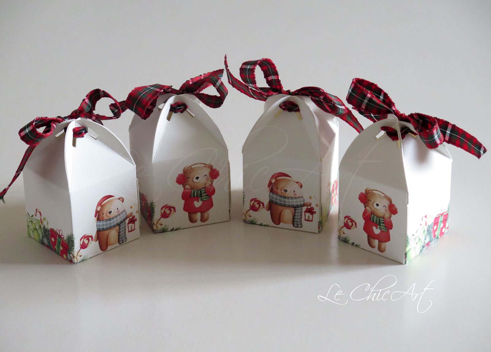 Scatole porta confetti tema natalizio orsetti scozzesi personalizzabili invernali perfette per i gemelli