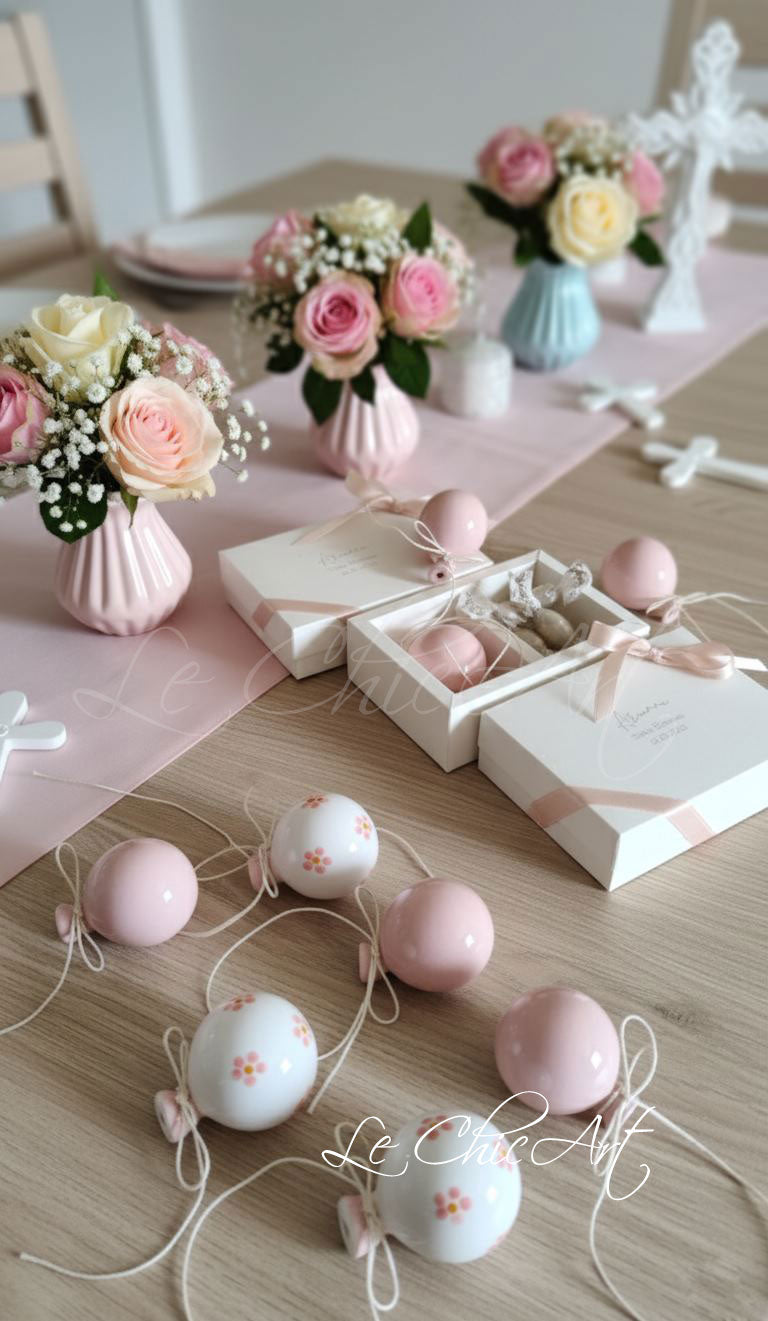 Small, rounded christening balloon favor set with name