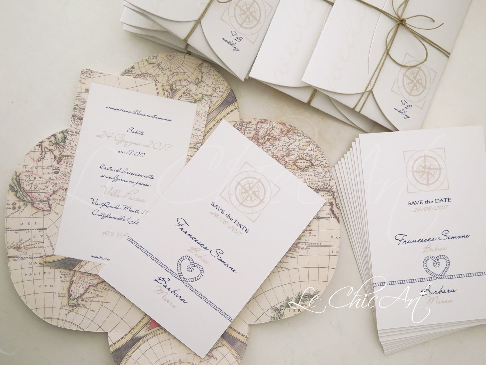 Set completo partecipazioni matrimonio nautiche con busta personalizzata tema mare