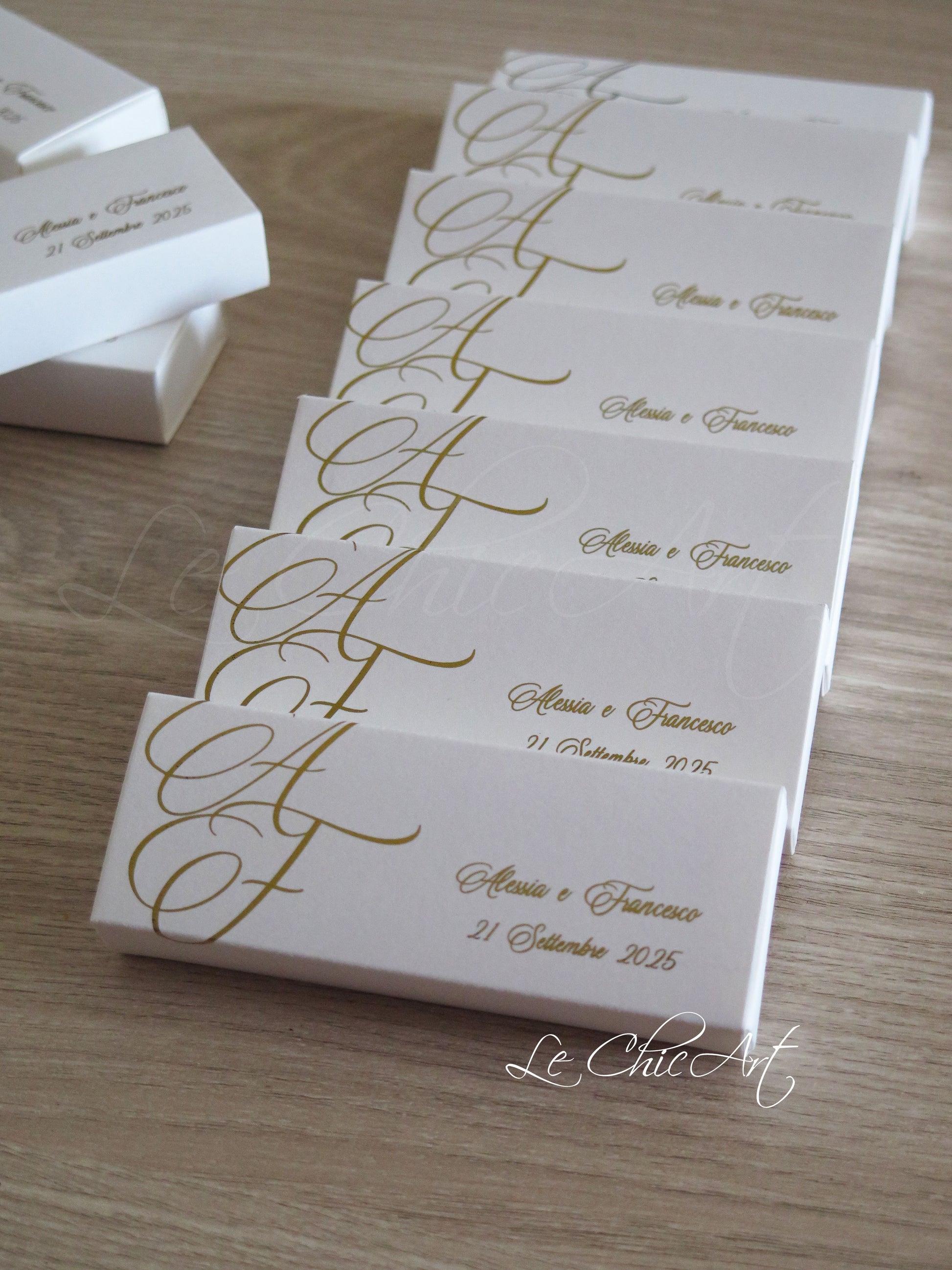 Bomboniere matrimonio White&Gold - Scatole bianco oro con personalizzazione iniziali per matrimonio classico
