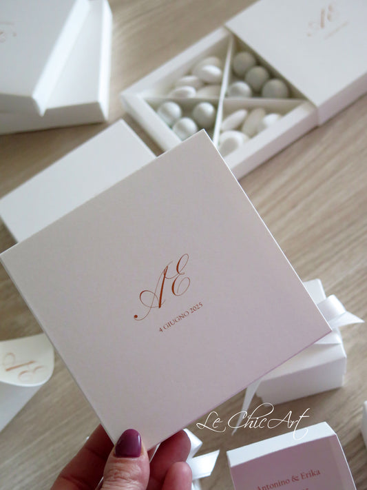 Set 10 Scatole Bomboniera portaconfetti degustazione 4 Scomparti - Total White